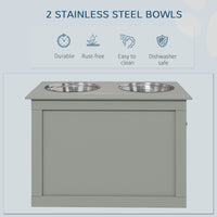 HKM-9023933 Gray Raised Pet Feeding Station with 2 Stainless Steel Bowls and Hidden Storage for Large Dogs