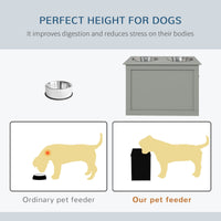 HKM-9023933 Gray Raised Pet Feeding Station with 2 Stainless Steel Bowls and Hidden Storage for Large Dogs