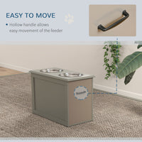 HKM-9023933 Gray Raised Pet Feeding Station with 2 Stainless Steel Bowls and Hidden Storage for Large Dogs