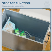 HKM-9023933 Gray Raised Pet Feeding Station with 2 Stainless Steel Bowls and Hidden Storage for Large Dogs