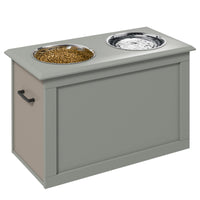 HKM-9023933 Gray Raised Pet Feeding Station with 2 Stainless Steel Bowls and Hidden Storage for Large Dogs