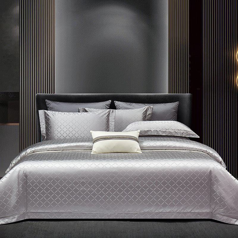 HKM-902483 Elegant Long-Staple Cotton Jacquard Four-Piece Bedding Set in Striped and Solid Designs