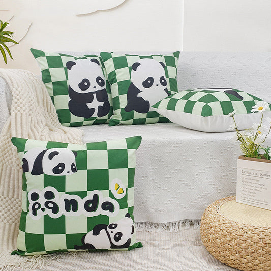 HKM-902547 Plush Cartoon Panda Pillow Case with Insert - 45x45 Polyester Cushion Cover