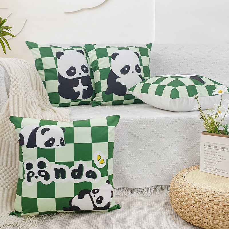 HKM-902547 Plush Cartoon Panda Pillow Case with Insert - 45x45 Polyester Cushion Cover