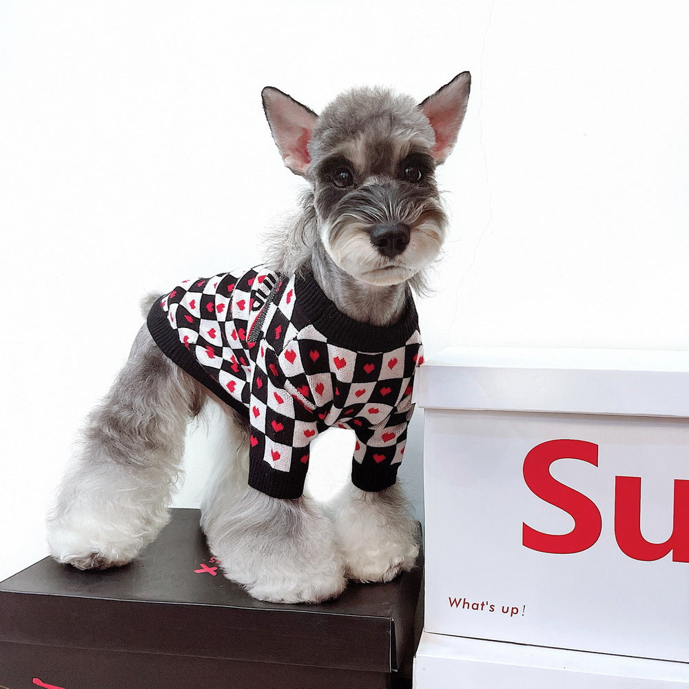 HKM-9025725 Casual Black and White Checkerboard Wool Sweater for Dogs, Multiple Sizes Available