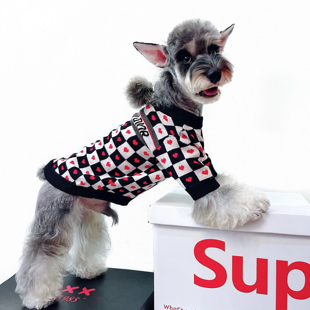 HKM-9025725 Casual Black and White Checkerboard Wool Sweater for Dogs, Multiple Sizes Available
