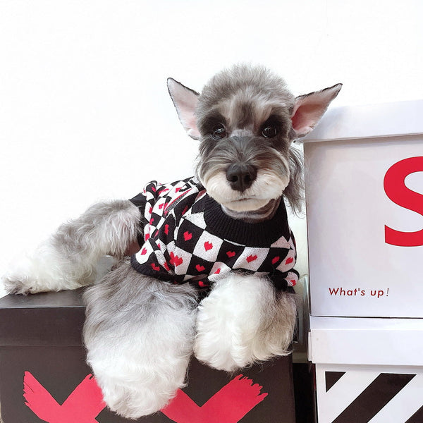 HKM-9025725 Casual Black and White Checkerboard Wool Sweater for Dogs, Multiple Sizes Available