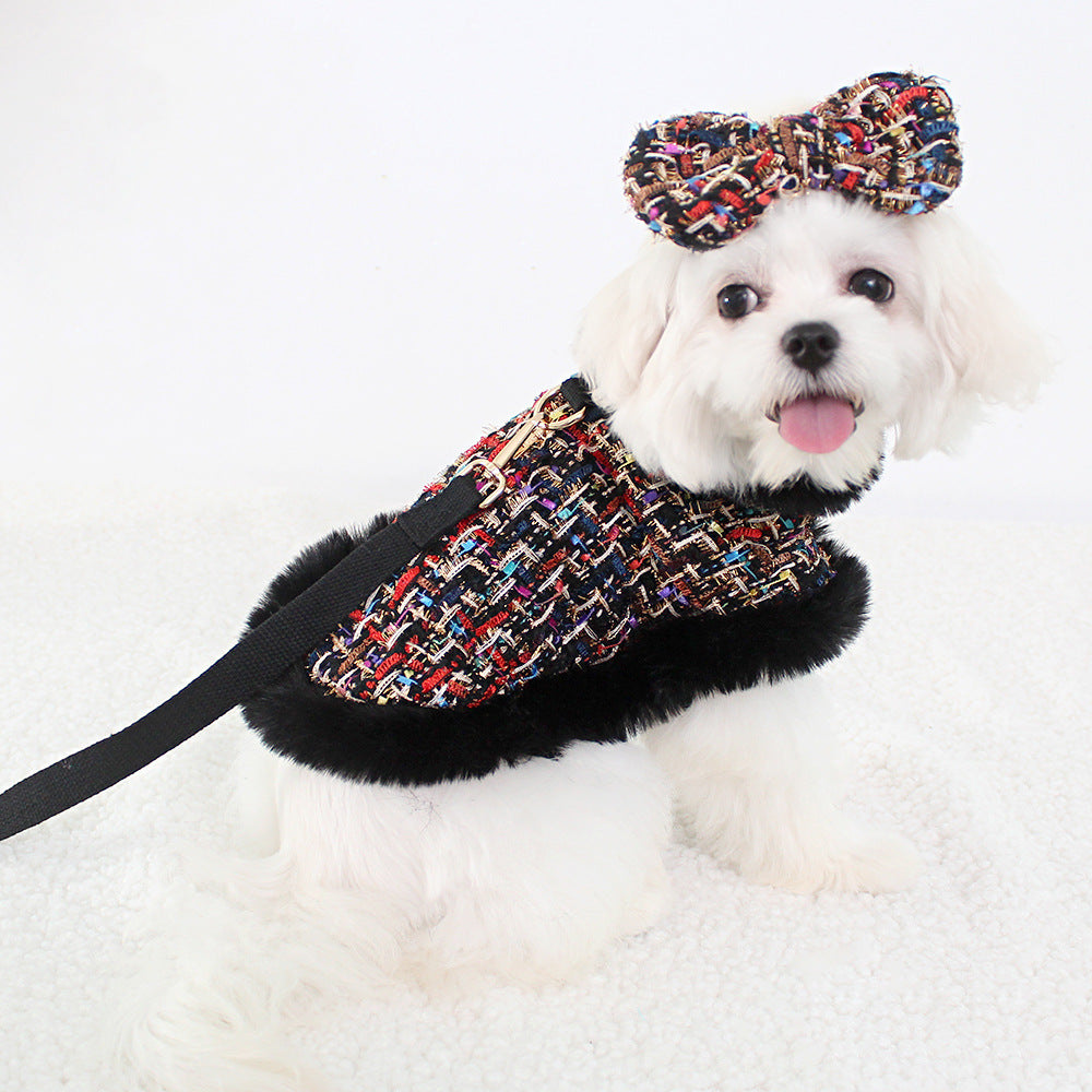 HKM-9027517 Classic Cloak with Traction Rope for Pets - Versatile Hand-Holding Options in Stylish Designs