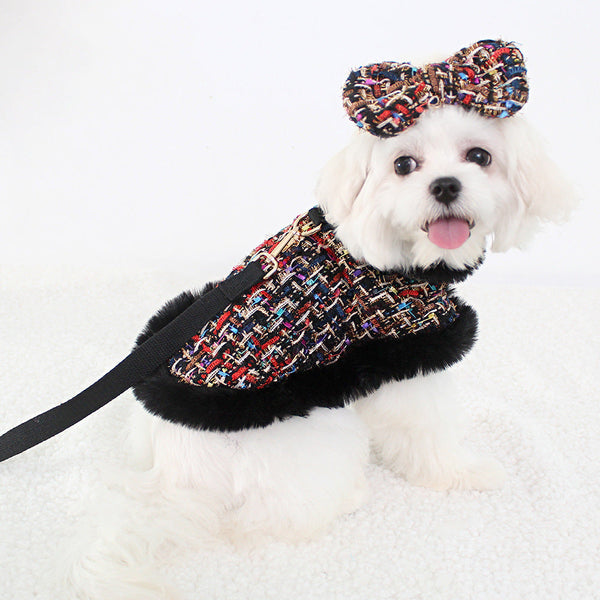 HKM-9027517 Classic Cloak with Traction Rope for Pets - Versatile Hand-Holding Options in Stylish Designs