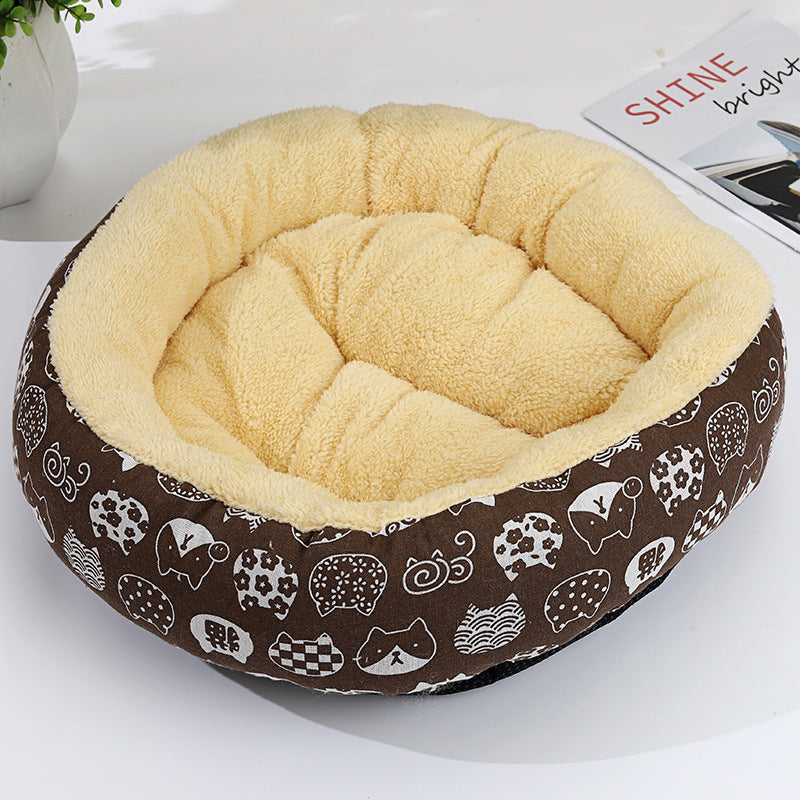 HKM-9027773 Cozy Cat and Dog Bed with Winter Warm Pet Mat - 50 cm Diameter