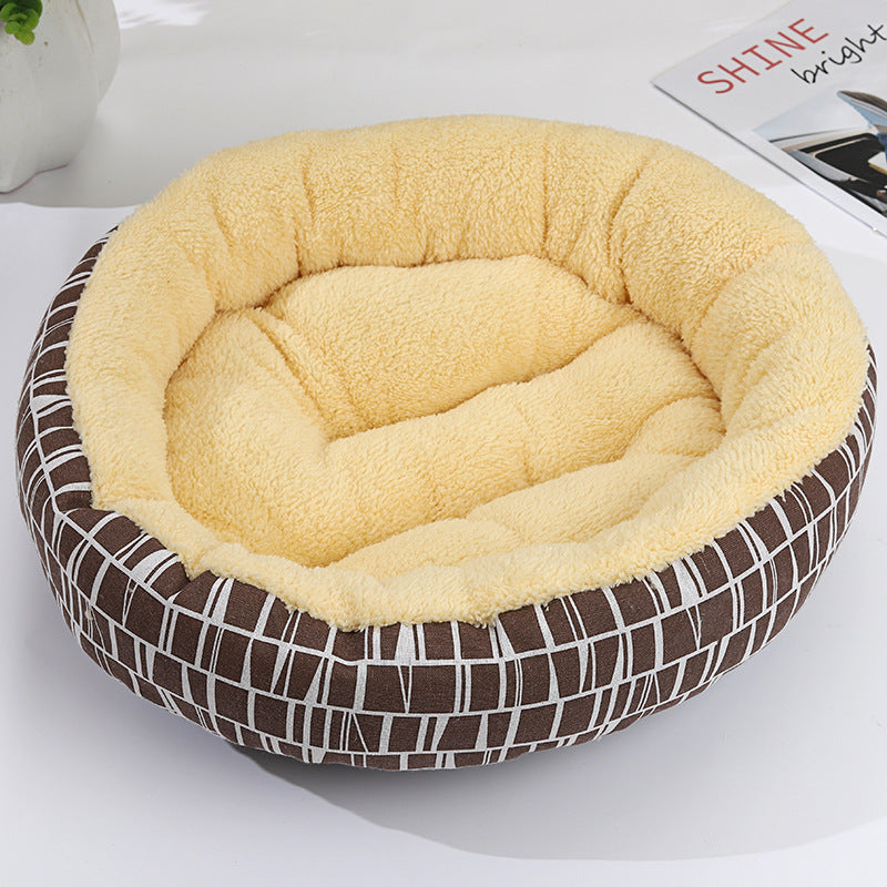 HKM-9027773 Cozy Cat and Dog Bed with Winter Warm Pet Mat - 50 cm Diameter