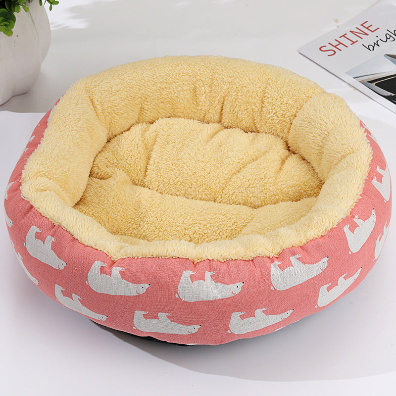 HKM-9027773 Cozy Cat and Dog Bed with Winter Warm Pet Mat - 50 cm Diameter