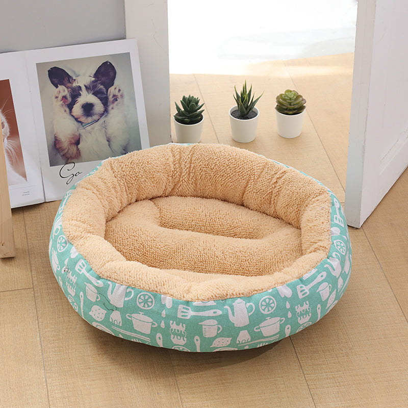 HKM-9027773 Cozy Cat and Dog Bed with Winter Warm Pet Mat - 50 cm Diameter