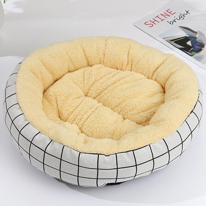 HKM-9027773 Cozy Cat and Dog Bed with Winter Warm Pet Mat - 50 cm Diameter