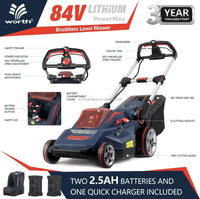 HKM-902995 Cordless Electric Lawn Mower 84V Brushless Self-Propelled Garden Grass Cutter
