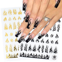 HKM-903123 Flame Series Black, White, Gold, and Silver Nail Stickers - 10.5x8cm