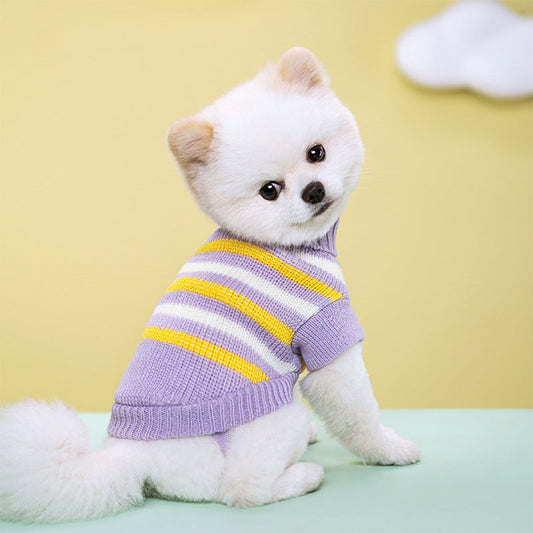 HKM-9031485 Striped Floral Knitted Wool Sweater for Dogs and Cats in Various Colors and Sizes