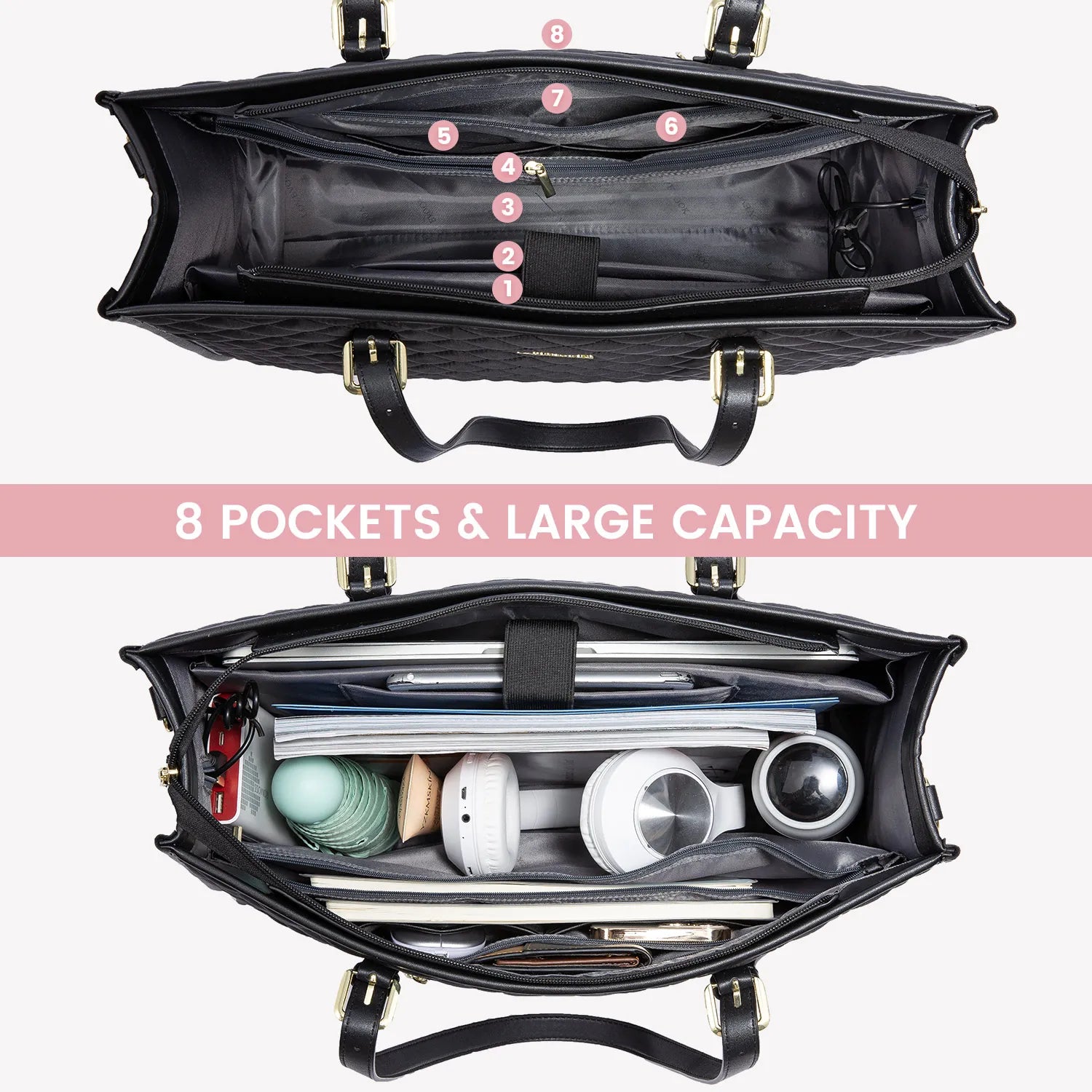 HKM-903187 Stylish 2-Piece Tote Handbag and Clutch for Women's Travel, Shopping, and Work