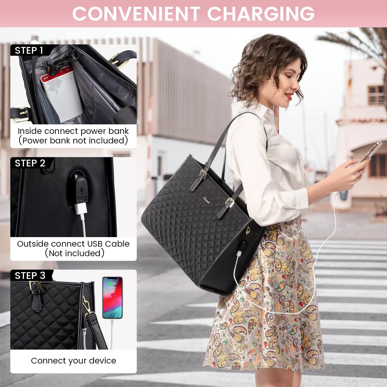 HKM-903187 Stylish 2-Piece Tote Handbag and Clutch for Women's Travel, Shopping, and Work