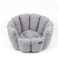 HKM-9032125 Cozy Gray Plaid Pet Bed for All Seasons - Cotton and PP Cotton Lining, Non-Slip Base