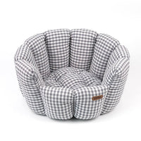 HKM-9032125 Cozy Gray Plaid Pet Bed for All Seasons - Cotton and PP Cotton Lining, Non-Slip Base