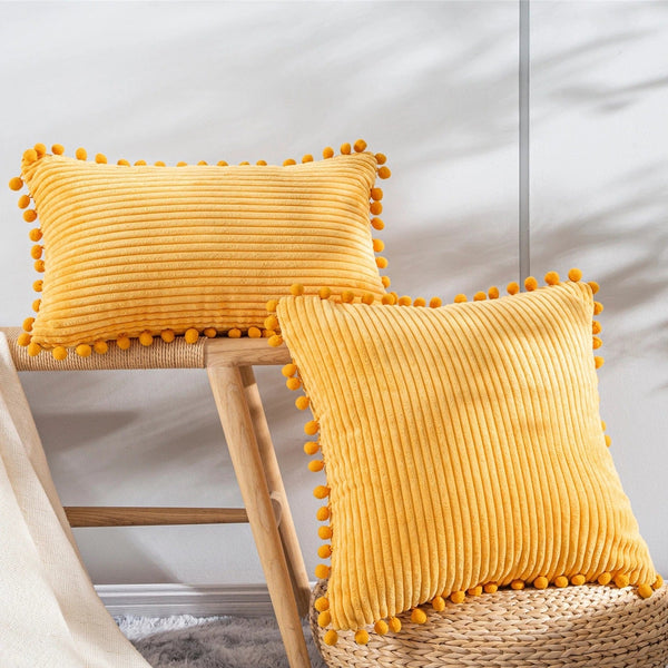 HKM-903763 Solid Color Flannel Striped Pillow Cover - Multiple Sizes Available