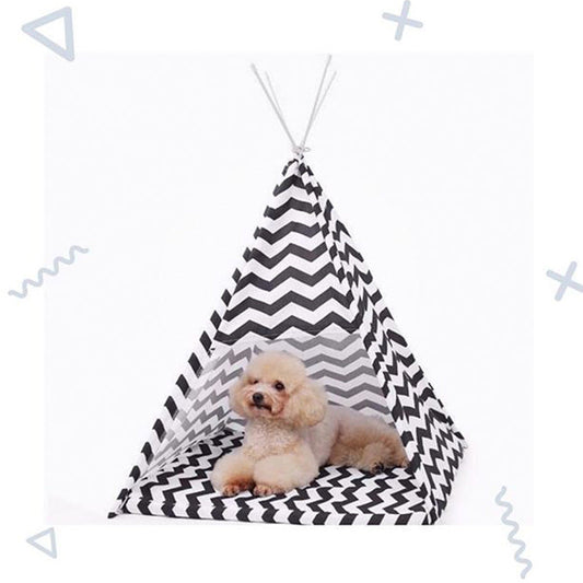 HKM-9038269 Pet Indian Removable and Washable Dog Tent in Black and White Stripes, Small and Large Sizes Available