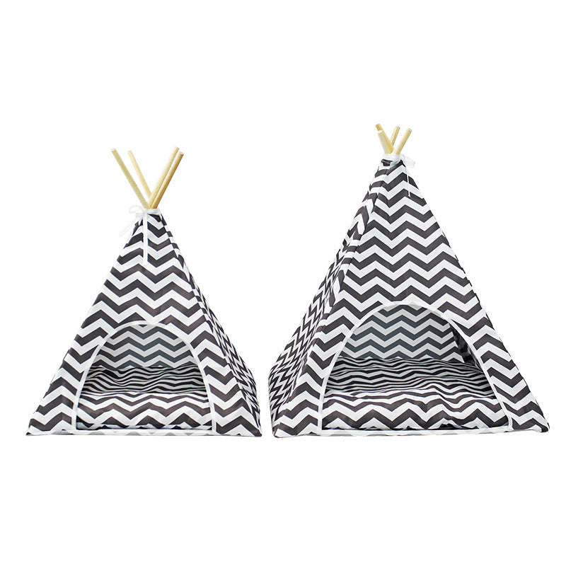 HKM-9038269 Pet Indian Removable and Washable Dog Tent in Black and White Stripes, Small and Large Sizes Available