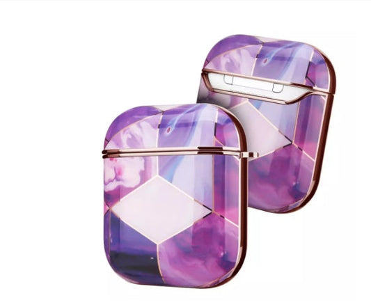 HKM-903827 Gold Electroplated Marble IMD PC Hard Case for AirPods Pro - Universal Protective Cover