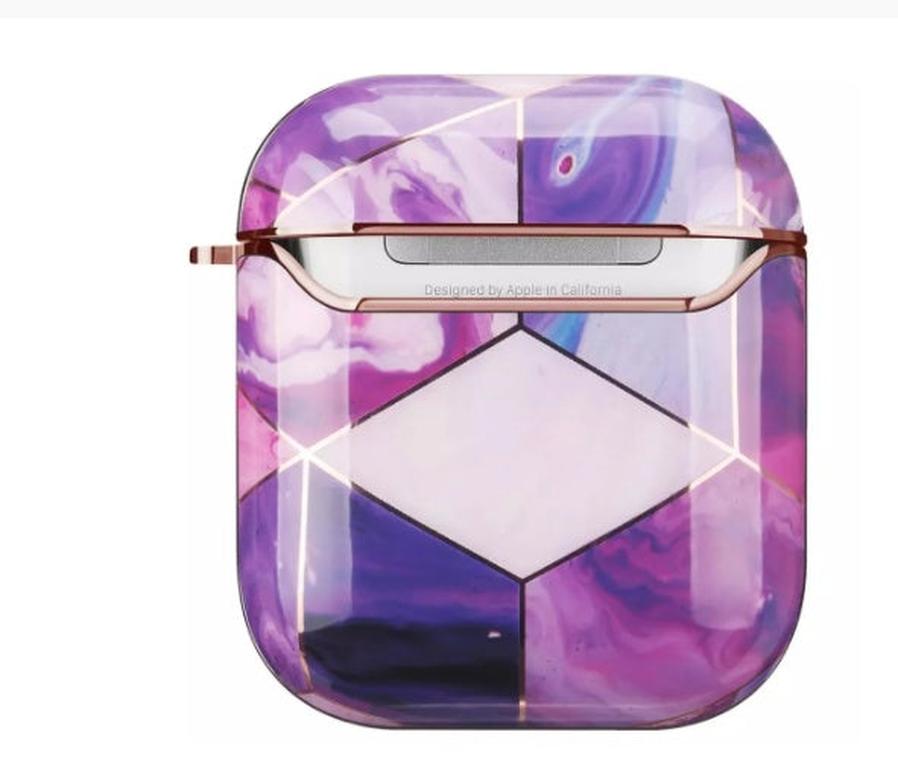 HKM-903827 Gold Electroplated Marble IMD PC Hard Case for AirPods Pro - Universal Protective Cover