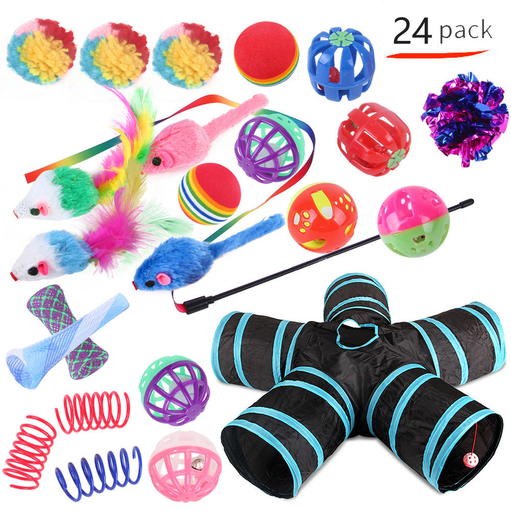 HKM-9038525 Interactive Cat Toy Set with Colorful Channels and Random Accessories