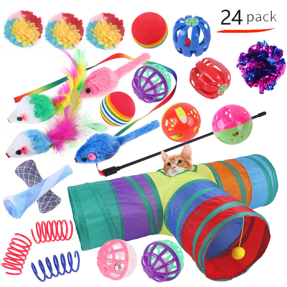 HKM-9038525 Interactive Cat Toy Set with Colorful Channels and Random Accessories