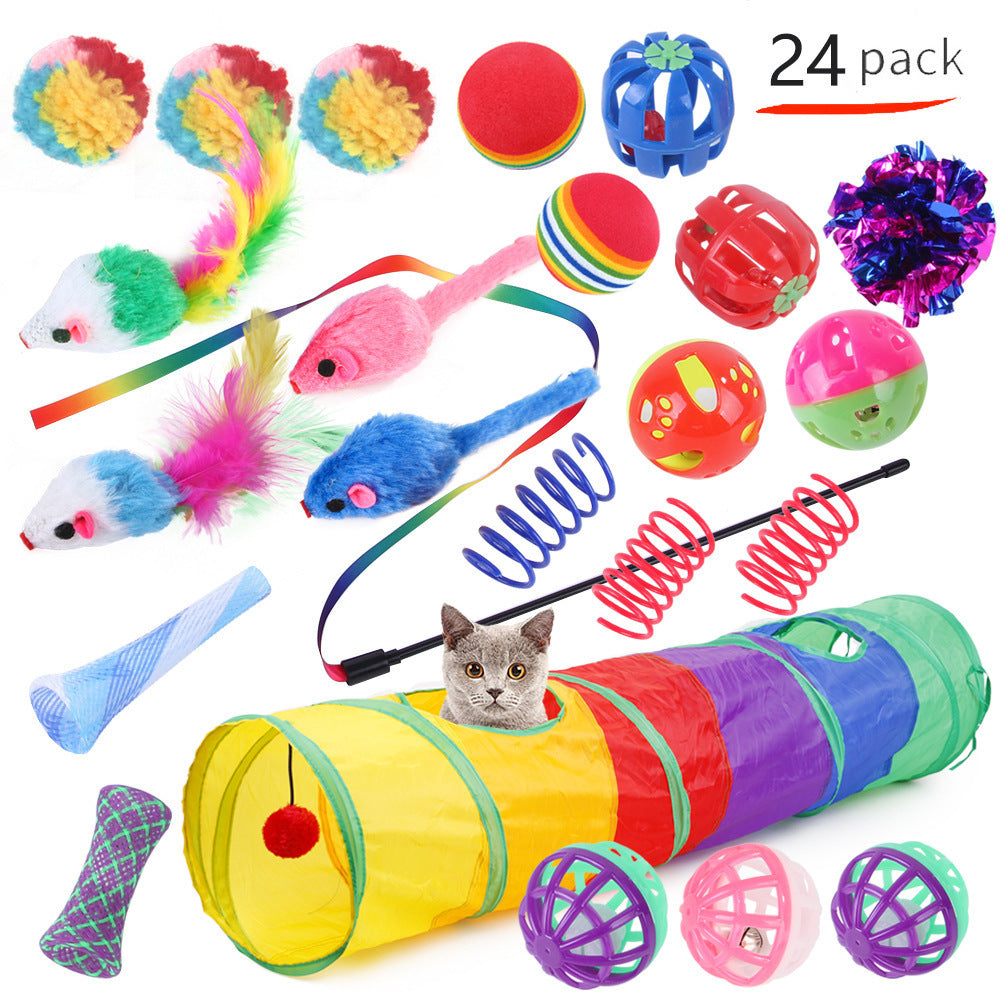 HKM-9038525 Interactive Cat Toy Set with Colorful Channels and Random Accessories