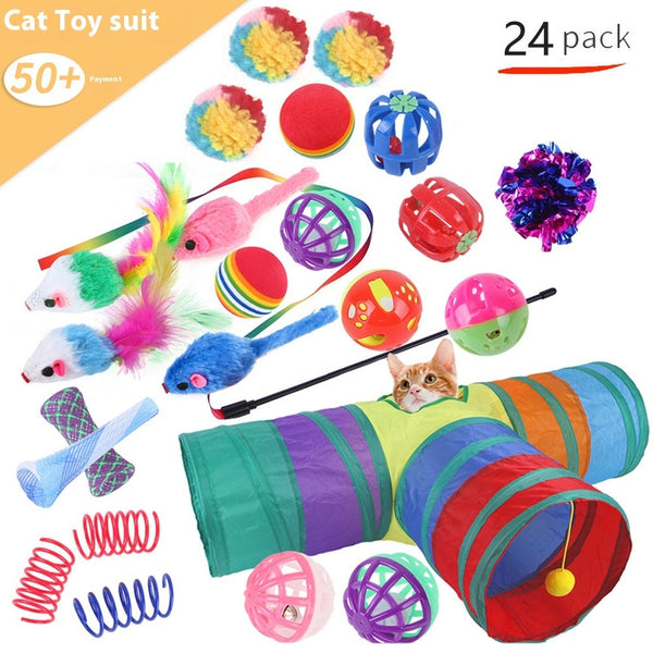 HKM-9038525 Interactive Cat Toy Set with Colorful Channels and Random Accessories