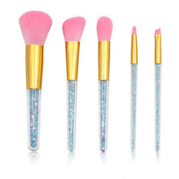 HKM-904019 Transparent Handle Makeup Brush Set - 5 Long Pole Man-Made Fiber Brushes