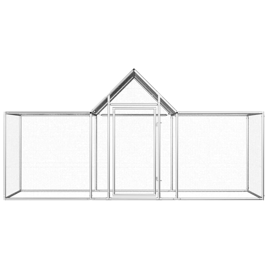 HKM-9040829 Spacious Silver Galvanized Steel Chicken Coop - 3x1x1.5 m with Lockable Door and Mesh Design