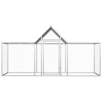 HKM-9040829 Spacious Silver Galvanized Steel Chicken Coop - 3x1x1.5 m with Lockable Door and Mesh Design