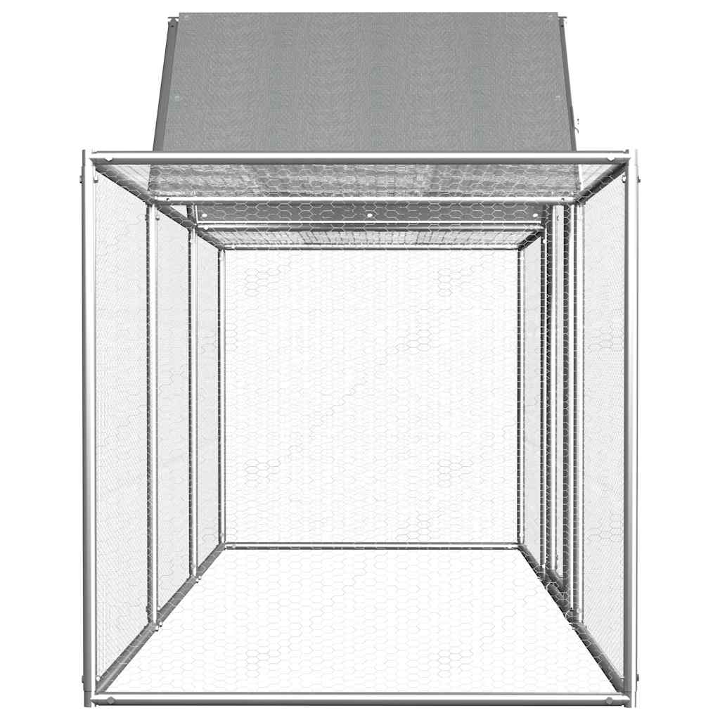 HKM-9040829 Spacious Silver Galvanized Steel Chicken Coop - 3x1x1.5 m with Lockable Door and Mesh Design