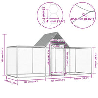 HKM-9040829 Spacious Silver Galvanized Steel Chicken Coop - 3x1x1.5 m with Lockable Door and Mesh Design