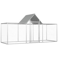 HKM-9040829 Spacious Silver Galvanized Steel Chicken Coop - 3x1x1.5 m with Lockable Door and Mesh Design