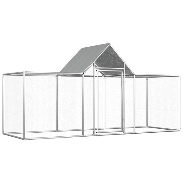 HKM-9040829 Spacious Silver Galvanized Steel Chicken Coop - 3x1x1.5 m with Lockable Door and Mesh Design