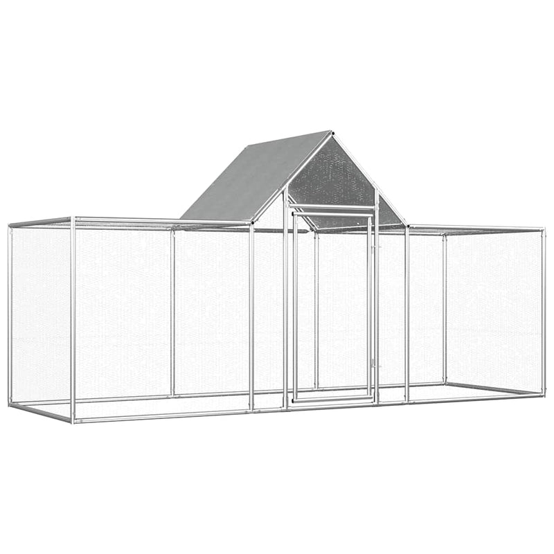 HKM-9040829 Spacious Silver Galvanized Steel Chicken Coop - 3x1x1.5 m with Lockable Door and Mesh Design