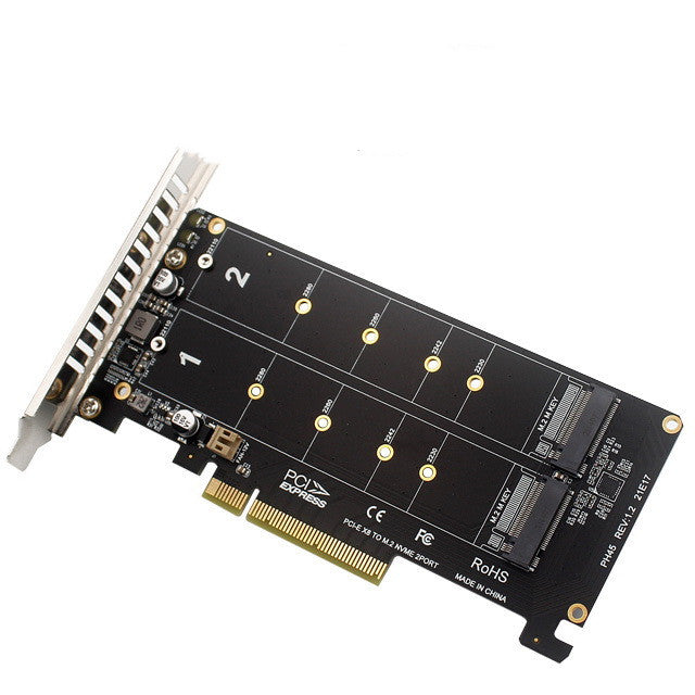 HKM-904147 Dual M.2 M-Key NVMe SSD RAID Expansion Adapter Card for PCIe x8 Motherboard - Black/Dark Gray