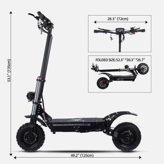 HKM-904147 Foldable 11-Inch Electric Off-Road Scooter, Dual Motor, Up to 100KM Range, Waterproof, 200KG Max Load