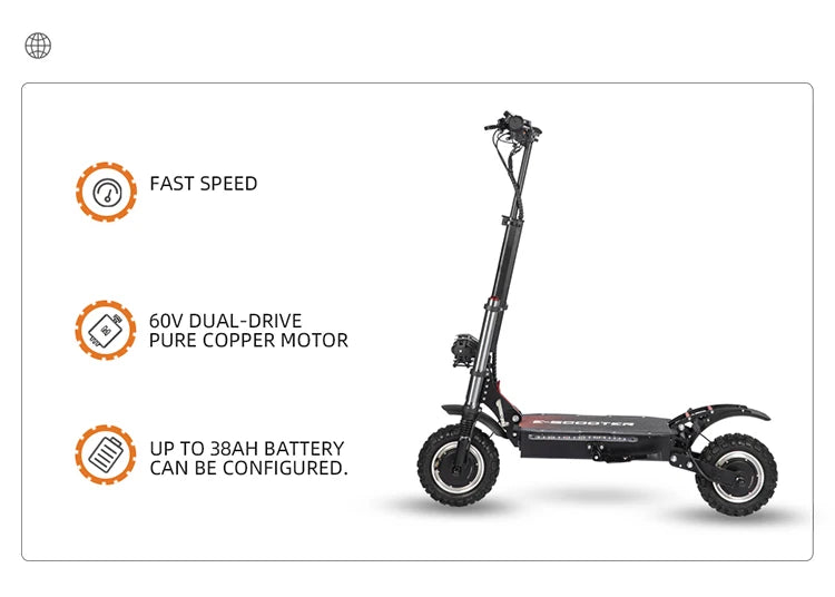 HKM-904147 Foldable 11-Inch Electric Off-Road Scooter, Dual Motor, Up to 100KM Range, Waterproof, 200KG Max Load