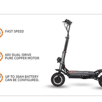 HKM-904147 Foldable 11-Inch Electric Off-Road Scooter, Dual Motor, Up to 100KM Range, Waterproof, 200KG Max Load