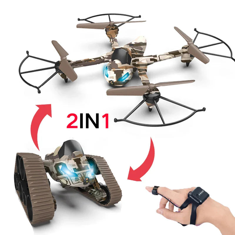 HKM-904211 2 in 1 Remote Control Tank Drone with HD Aerial Camera and 2-Axis Gimbal