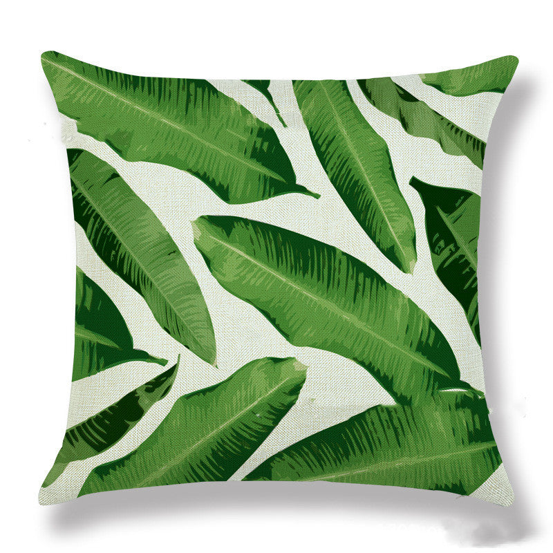 HKM-904339 Tropical Leaf Design Linen Pillowcase with Soft Cotton Filling