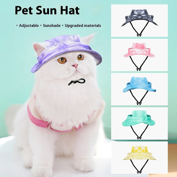 HKM-9044029 Adjustable Bucket Hat for Dogs and Cats - Sun Protection in Tie-Dye Colors