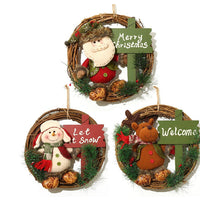 HKM-904403 Christmas Decoration Wreath with Plush Doll, Rattan Base, and Burlap Rope - 35 cmDiameter - Perfect for Holiday Home Decor